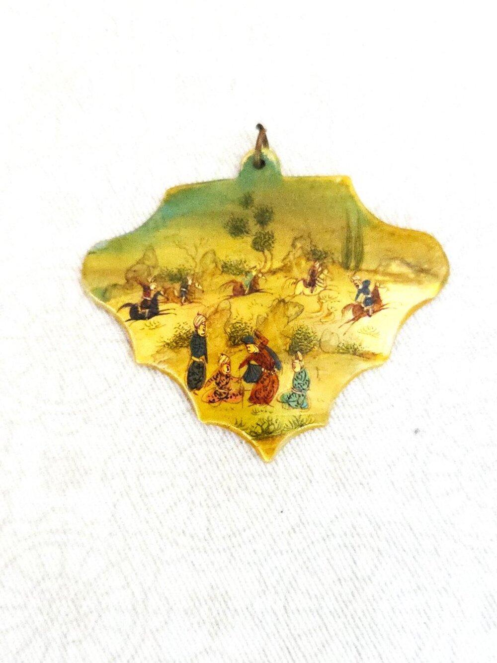 Vintage Persian Miniature painting on a Mother of Pearl shell